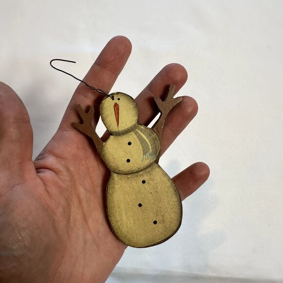 Primitive Farmhouse Christmas Wooden Snowman Tree Ornament - Picture 2 of 4